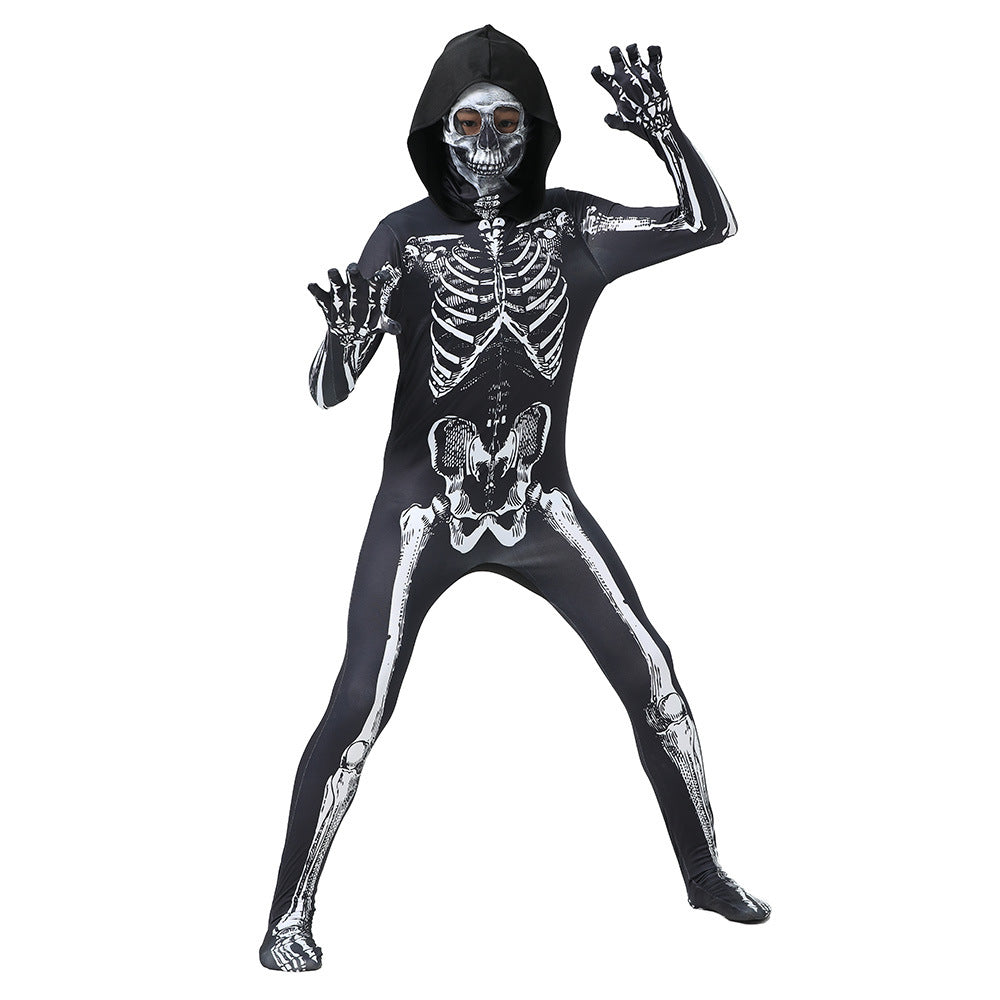 2023 Children's Halloween Skeleton Cosplay Hooded Zentai Costume Boys and Girls Halloween Carnival Party Costumes