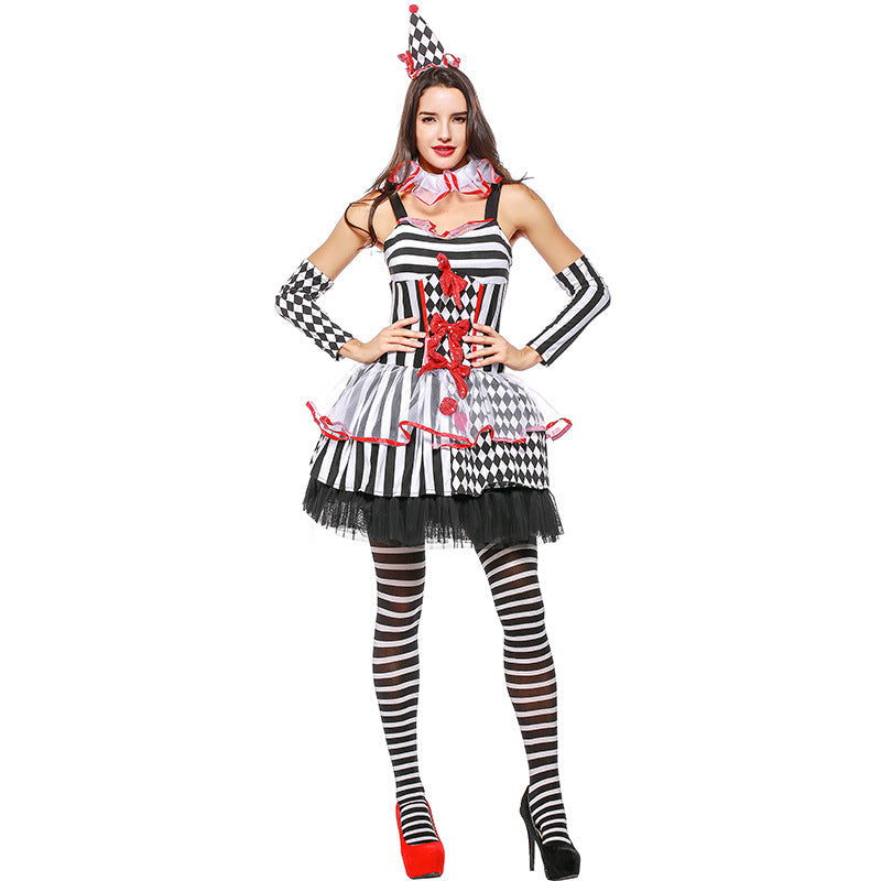 Halloween Clown Jester Cosplay Costume Dress For Women
