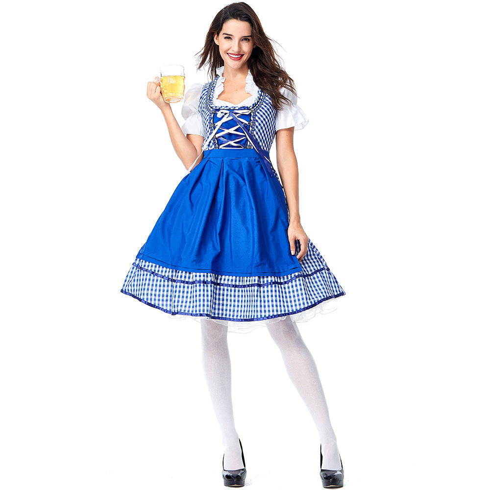 Women Beer Oktoberfest Long Blue Dress Costume Bavarian Traditional Party Dress