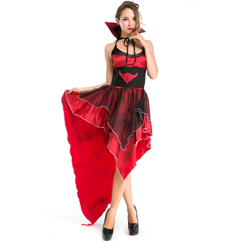 Women Sexy Vampire Classic Long Red Cosplay Costume Dress For Halloween Party Performance