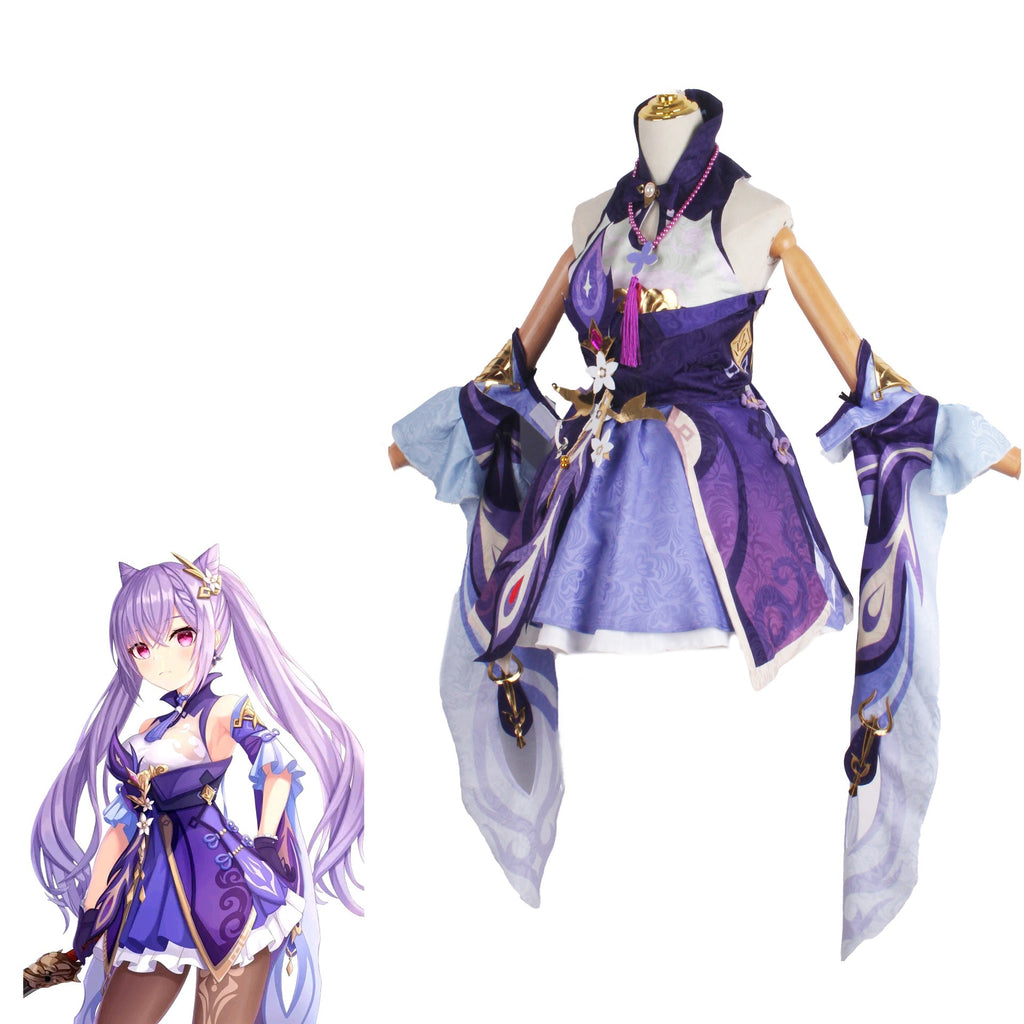 Genshin Impact Keqing Full Set Cosplay Costume With Wigs Halloween Party Costume