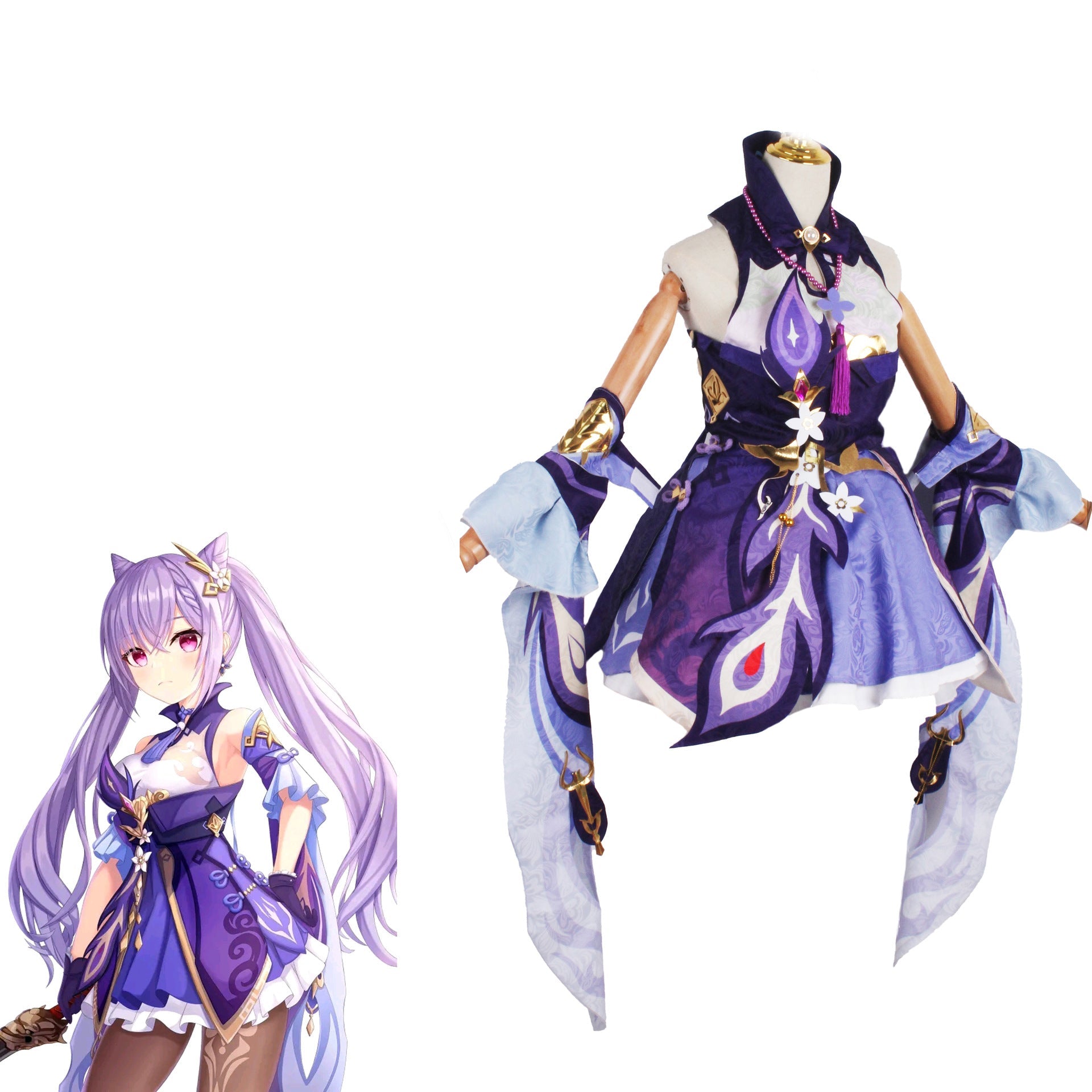 Genshin Impact Keqing Costume Dress Halloween Cosplay Costume Outfit