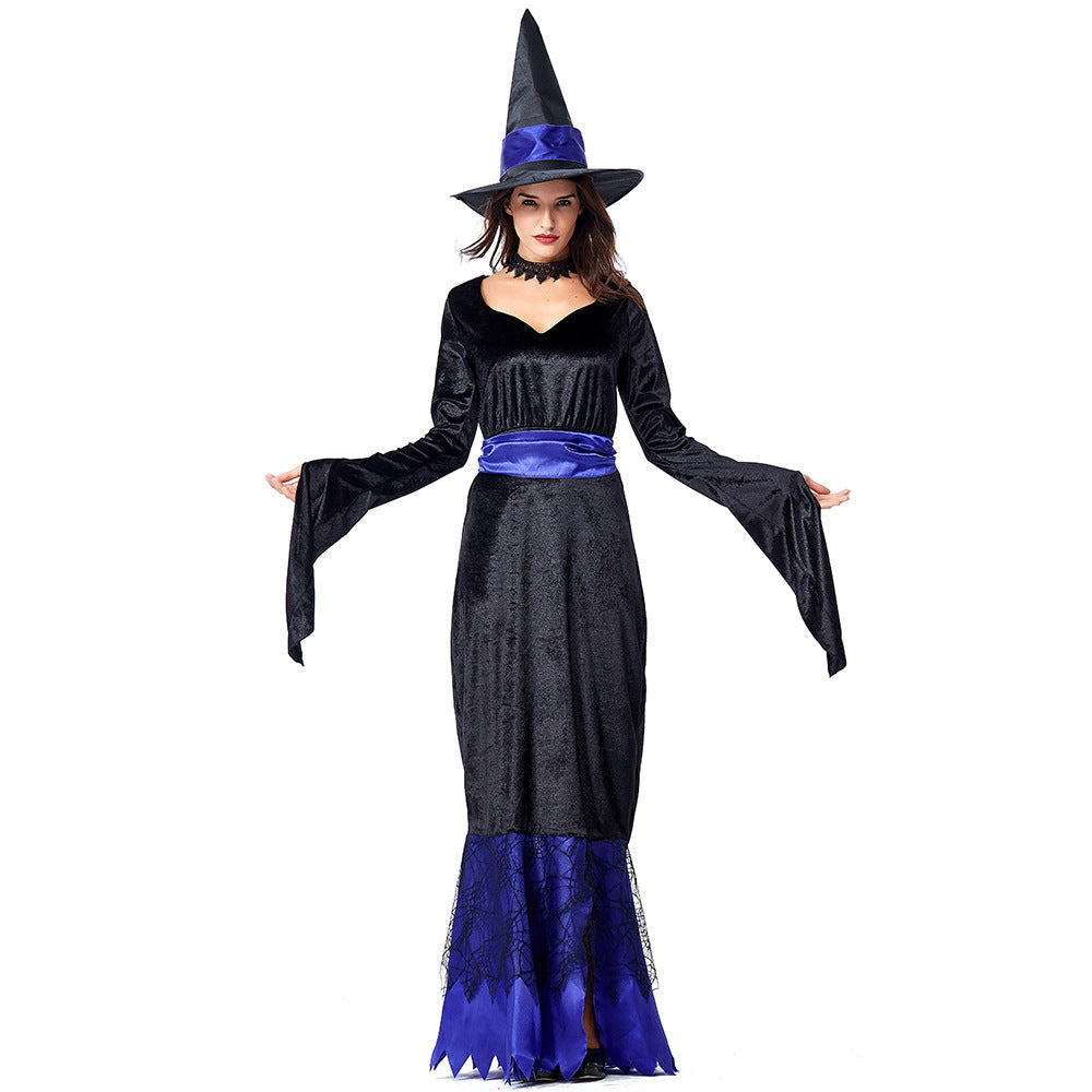 Blue Black Maxi Dress Witch Cosplay Costume Halloween/Stage Performance/Party