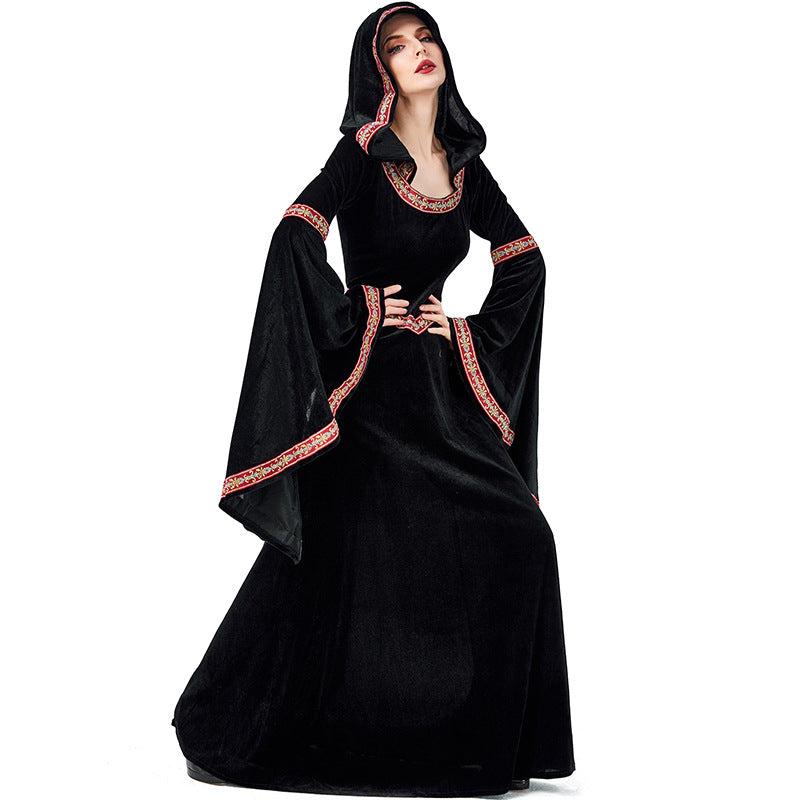 New European Vintage Court Black Vampire Witch Costume Halloween/Stage Performance/Party
