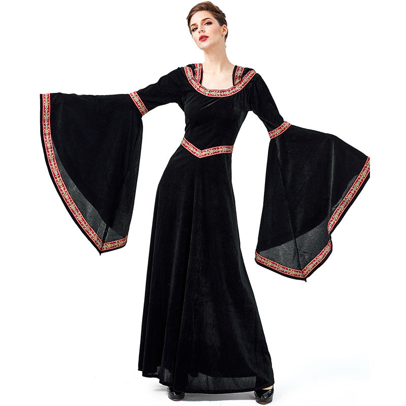 New European Vintage Court Black Vampire Witch Costume Halloween/Stage Performance/Party