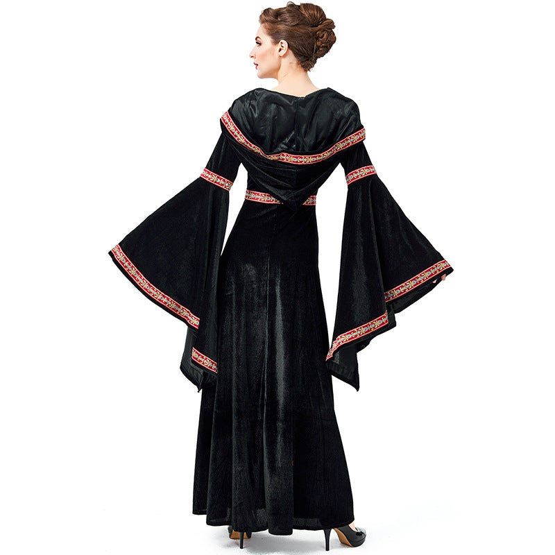 New European Vintage Court Black Vampire Witch Costume Halloween/Stage Performance/Party