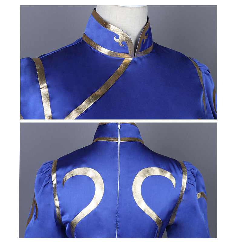 Street Fighter Chun Li Cosplay Costume Halloween / Party Cheongsam Costume Blue Version