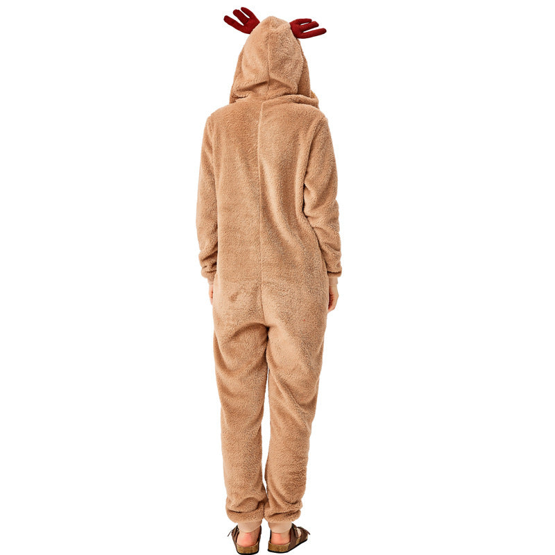 Halloween Christmas Costume Adults Christmas Reindeer Costume Jumpsuit Flannel Pajamas