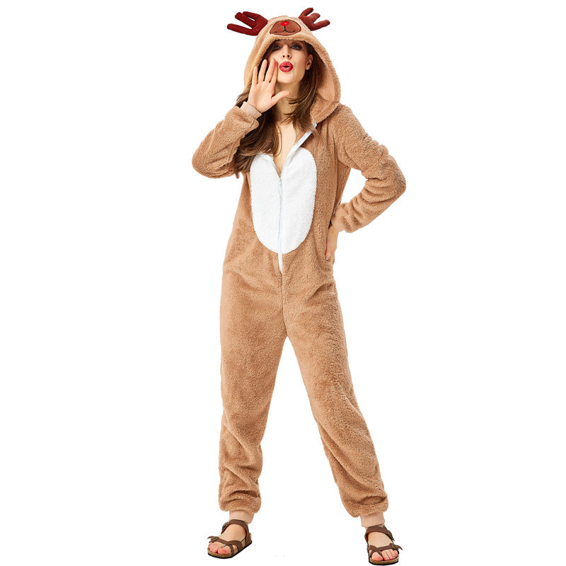 Halloween Christmas Costume Adults Christmas Reindeer Costume Jumpsuit Flannel Pajamas