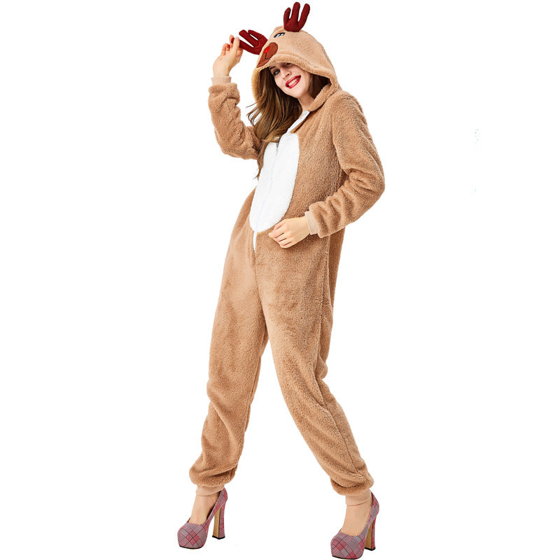 Halloween Christmas Costume Adults Christmas Reindeer Costume Jumpsuit Flannel Pajamas