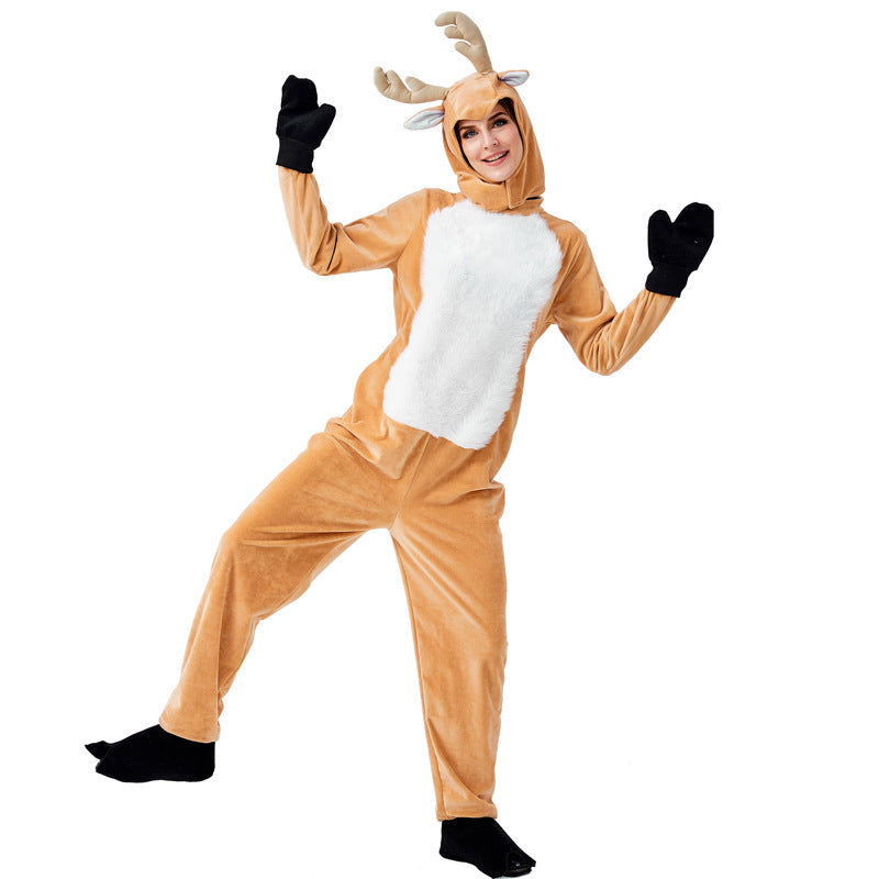 Adults Unisex Christmas Reindeer Cosplay Costume Jumpsuit Winter Flannel Pajamas