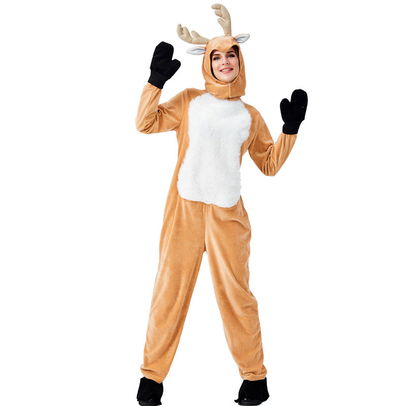 Adults Unisex Christmas Reindeer Cosplay Costume Jumpsuit Winter Flannel Pajamas