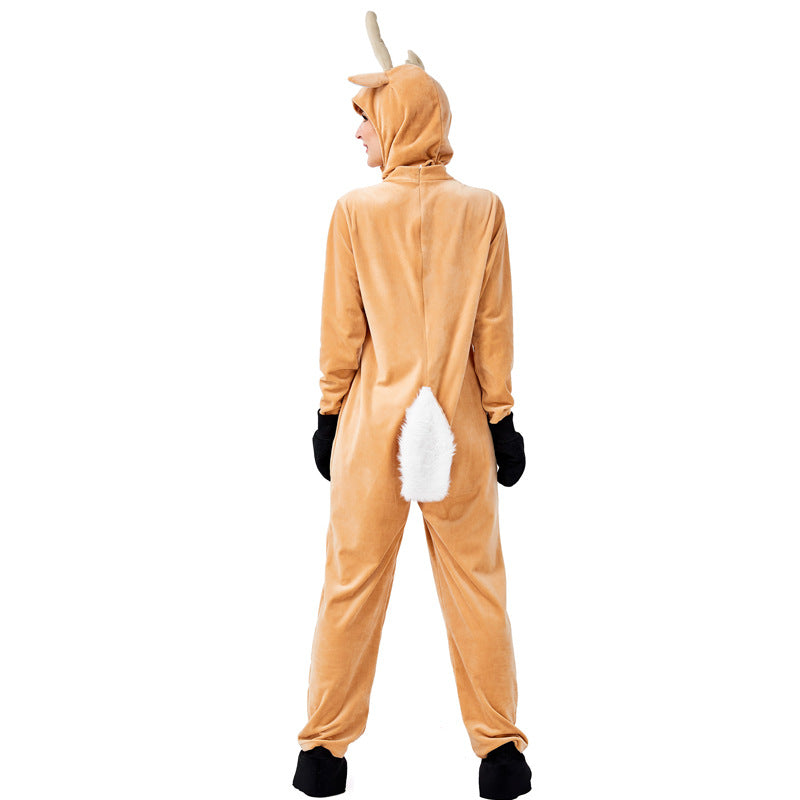 Adults Unisex Christmas Reindeer Cosplay Costume Jumpsuit Winter Flannel Pajamas