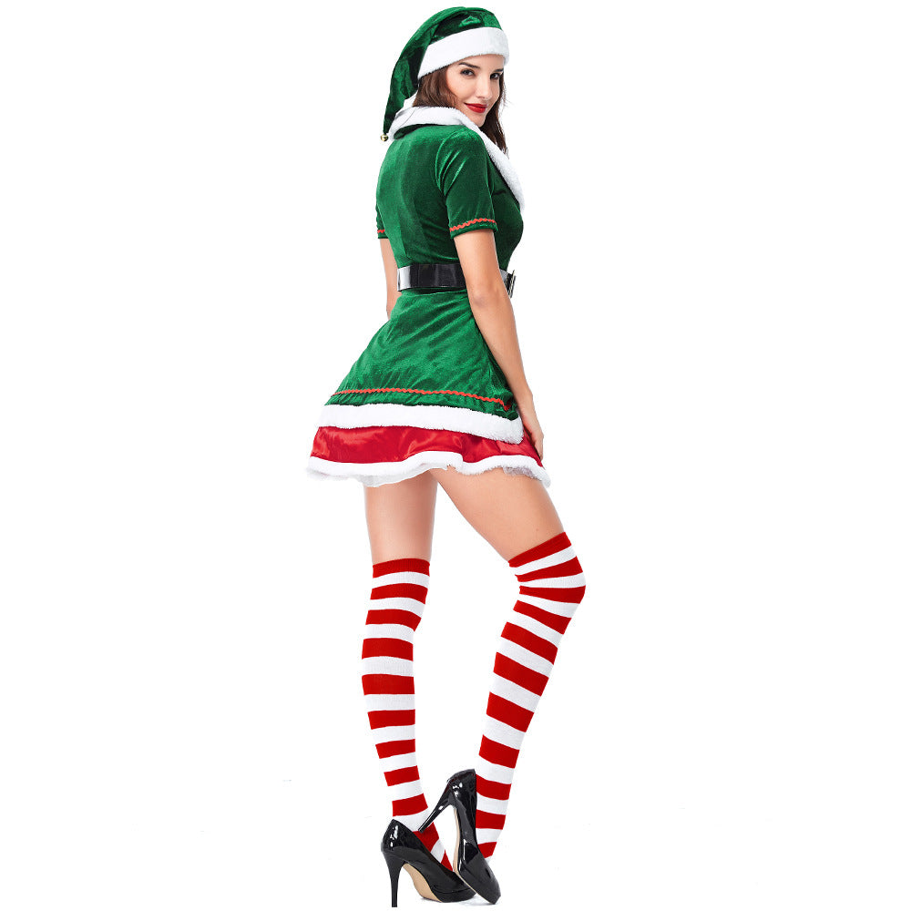 2022 New Women Christmas Elf Costume Christmas Holiday Elf Green Party Dress Cosplay Outfit