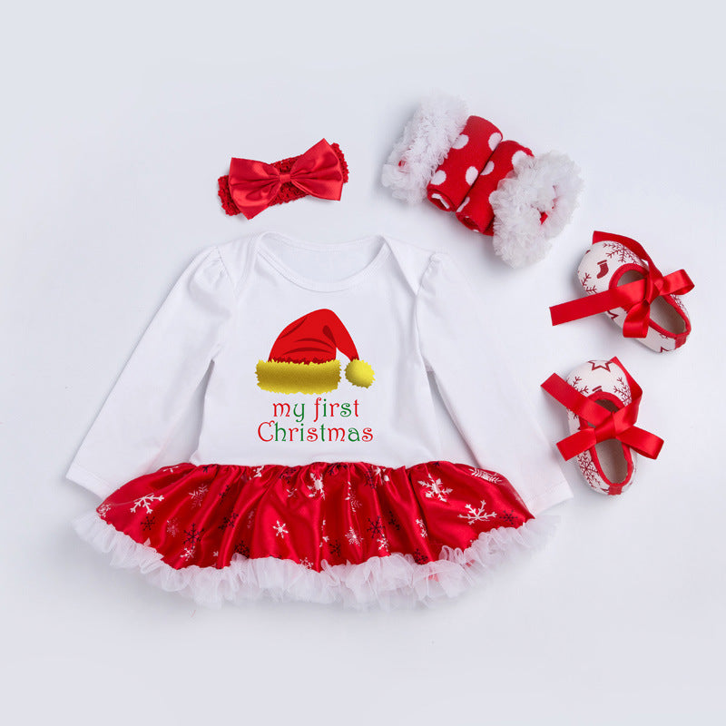 Christmas Baby Girls Boys Toddler Christmas Dress 4pcs Set