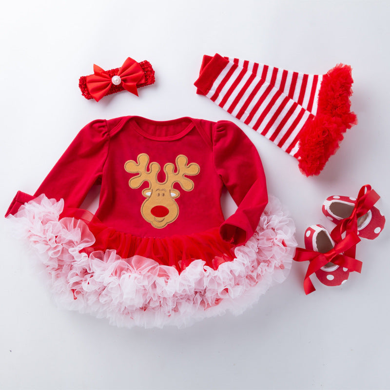 Christmas Baby Girls Boys Toddler Christmas Dress 4pcs Set