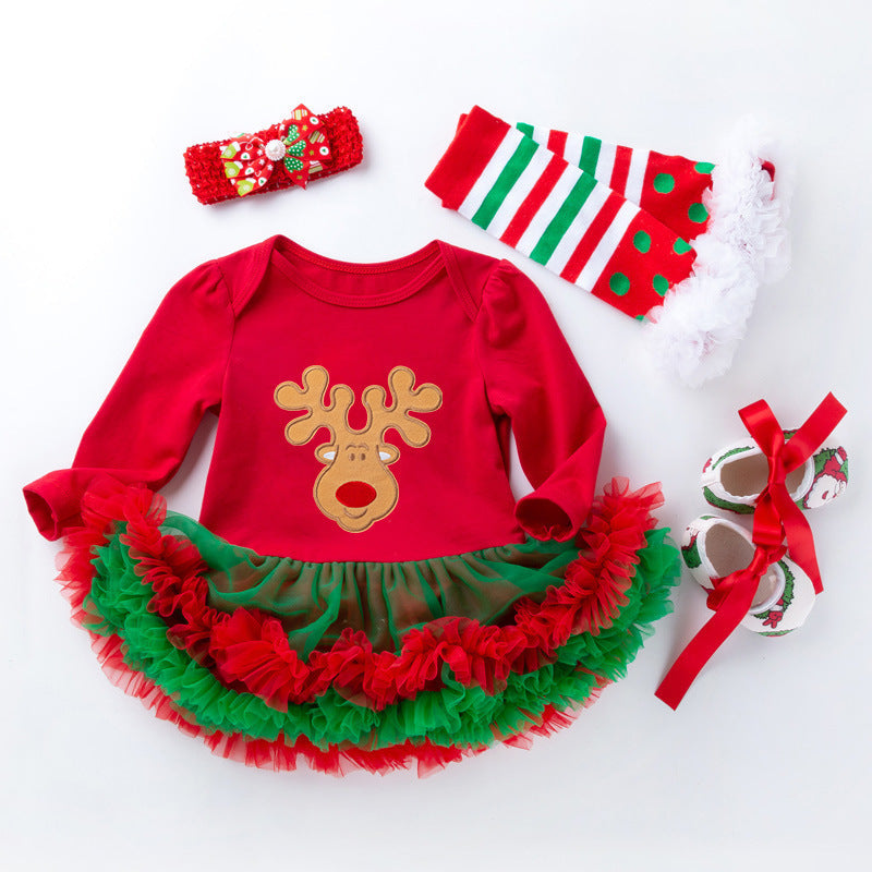 Christmas Baby Girls Boys Toddler Christmas Dress 4pcs Set