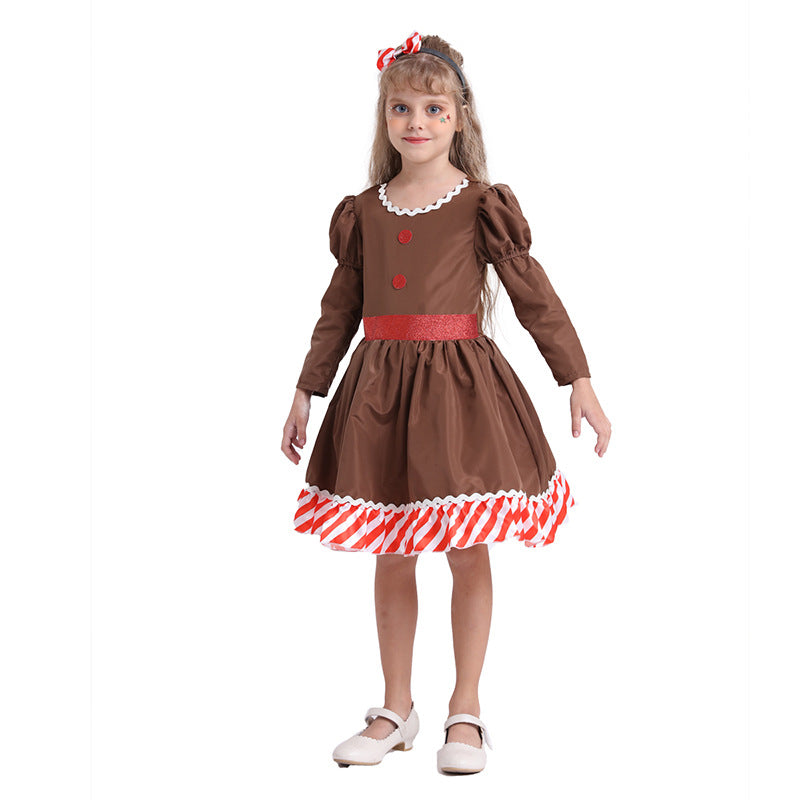2020 Christmas Kids Girls Gingerbread man Cosplay Costume Dress Performance Dress