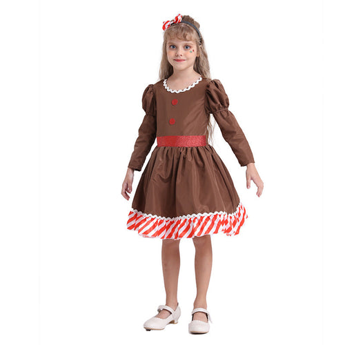 2020 Christmas Kids Girls Gingerbread man Cosplay Costume Dress Performance Dress