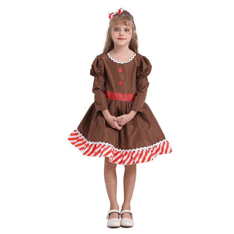 2020 Christmas Kids Girls Gingerbread man Cosplay Costume Dress Performance Dress