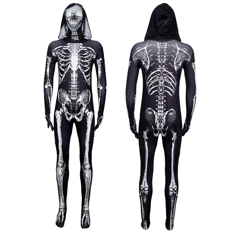 2023 Child Adult Halloween Dress Up Costume Skeleton Man Zentai Black and White Skeleton Costume Jumpsuit