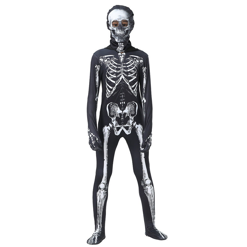 2023 Children's Halloween Skeleton Cosplay Hooded Zentai Costume Boys and Girls Halloween Carnival Party Costumes