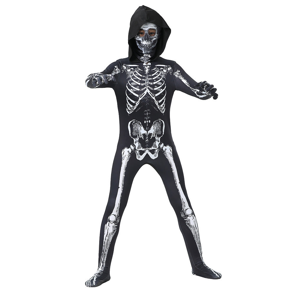 2023 Children's Halloween Skeleton Cosplay Hooded Zentai Costume Boys and Girls Halloween Carnival Party Costumes