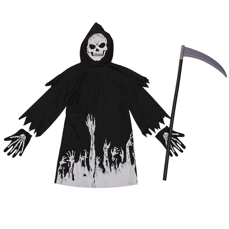2023 Glow in the Dark Grim Reaper Costume Kids Halloween Party Cosplay Death Costume and Scythe Props