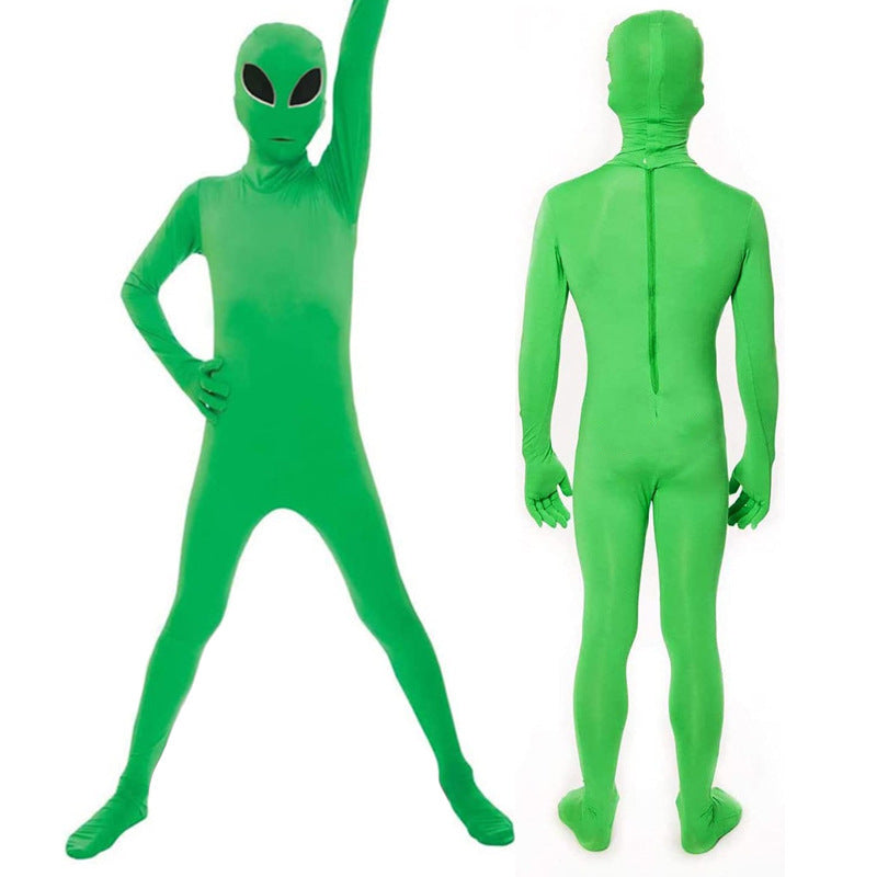 2023 Halloween Child Adult Alien Zentai Cosplay Costume Green One Piece Jumpsuit Alien Costume