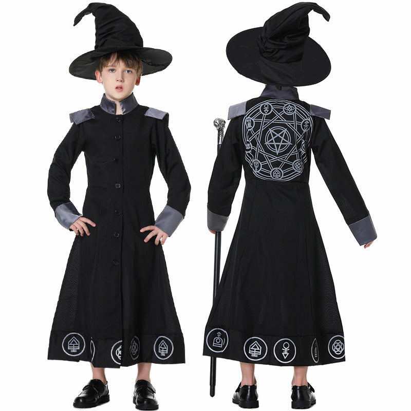 2023 Halloween Costumes Black Robe Wizard Witch Costume Family Matching Costume for Women Men Kids