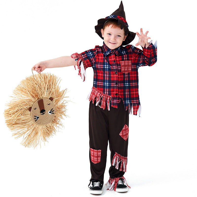 2023 Halloween Costumes Kids Boys Scarecrow Cosplay Outfit For Halloween Party Stage Performance