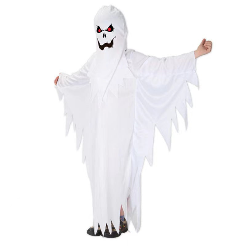 2023 Halloween Kids Costumes Scary White Little Ghost Costume Outfit Robe For Girls Boys