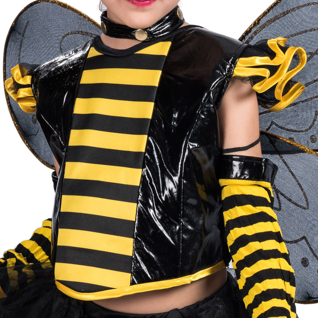 2023 Halloween Kids Girls Bee Costume Black Bee Dress with Wings Cosplay Costume