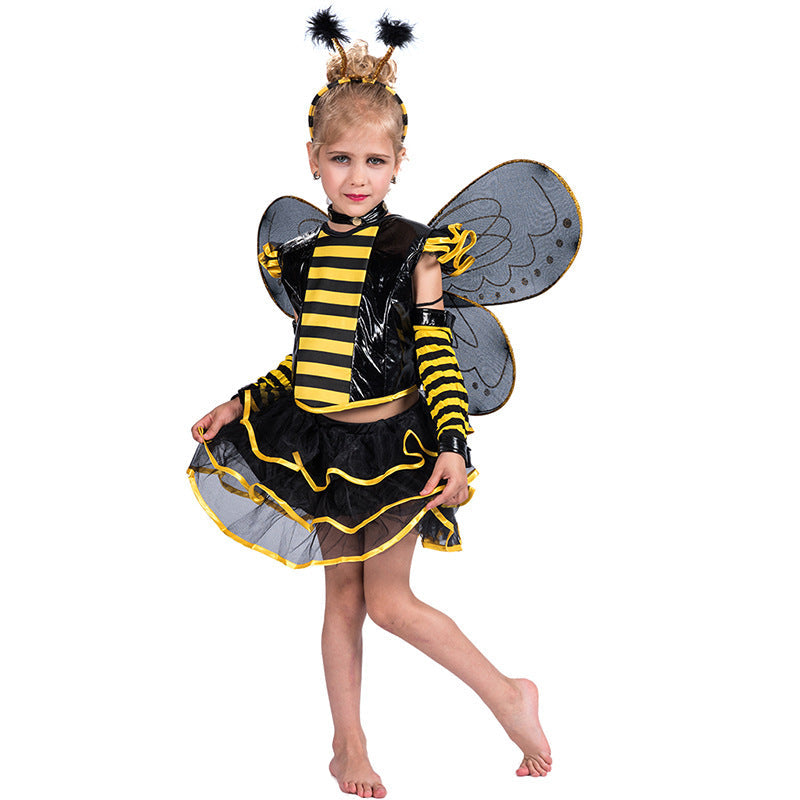 2023 Halloween Kids Girls Bee Costume Black Bee Dress with Wings Cosplay Costume