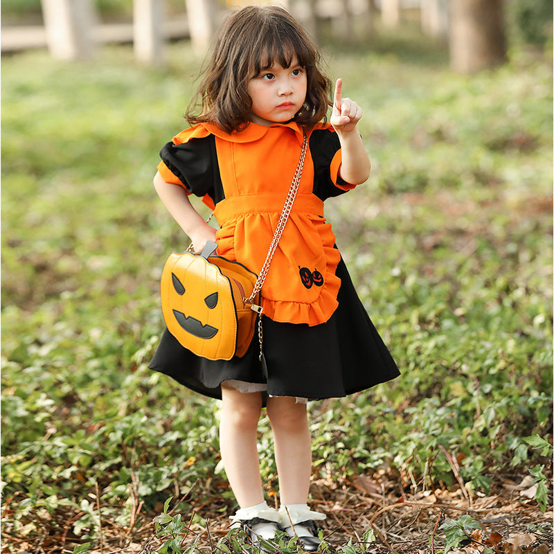 2023 Halloween Kids Girls Pumpkin Dress Halloween Stage Performance Costume