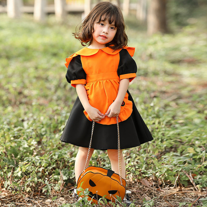 2023 Halloween Kids Girls Pumpkin Dress Halloween Stage Performance Costume