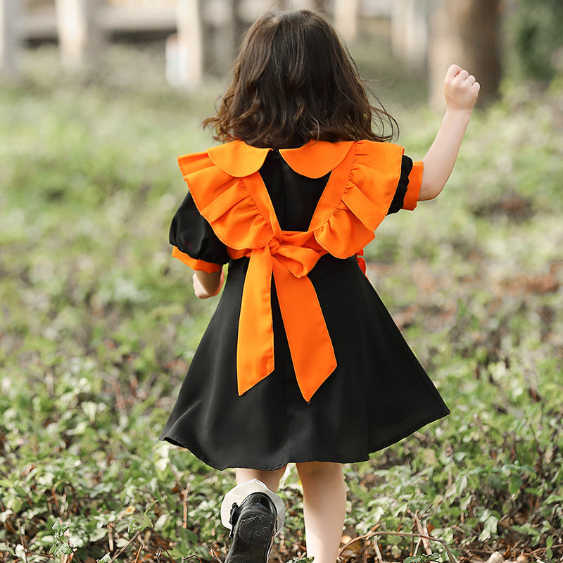 2023 Halloween Kids Girls Pumpkin Dress Halloween Stage Performance Costume