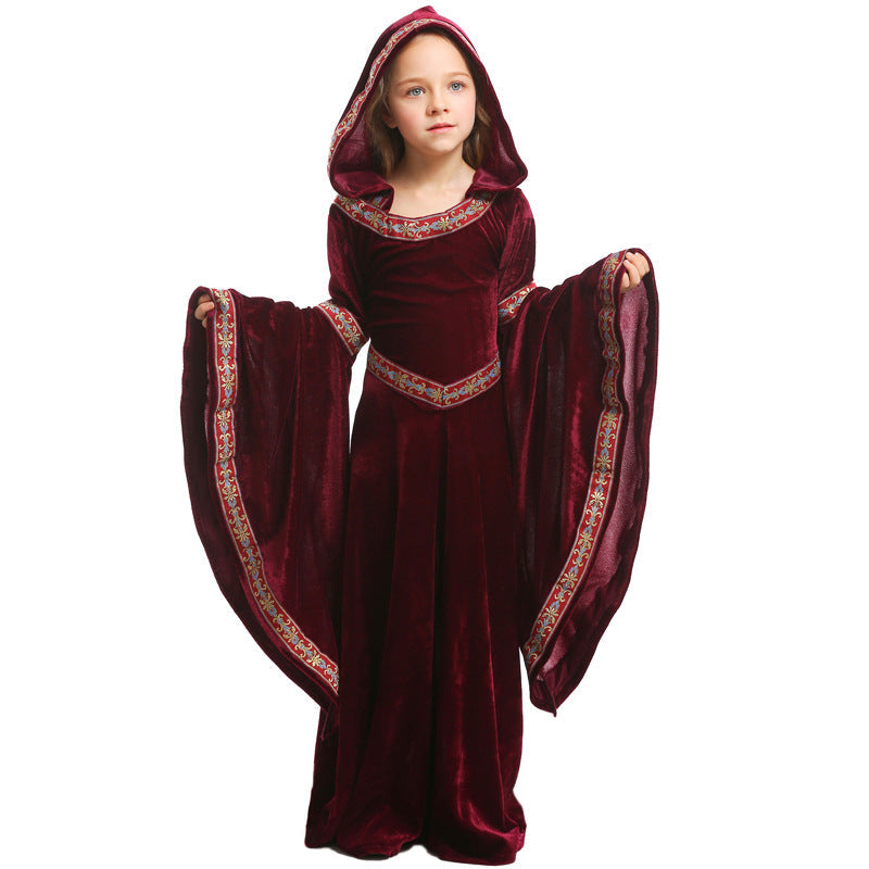 2023 Halloween Kids Vampire Costume Girls Performance Costume Burgundy European Medieval Costume