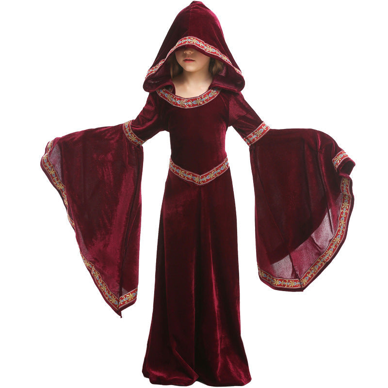 2023 Halloween Kids Vampire Costume Girls Performance Costume Burgundy European Medieval Costume