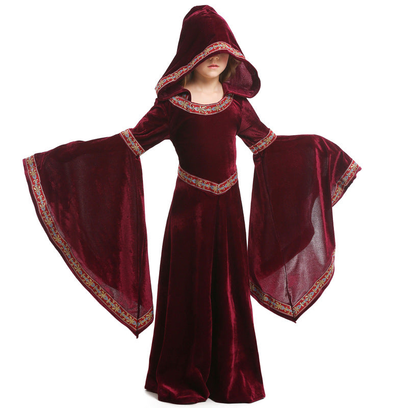 2023 Halloween Kids Vampire Costume Girls Performance Costume Burgundy European Medieval Costume