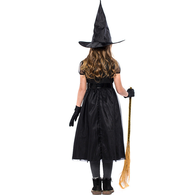 2023 Kids Girls Halloween Witch Costume Black Mesh Little Witch Child Performance Costume