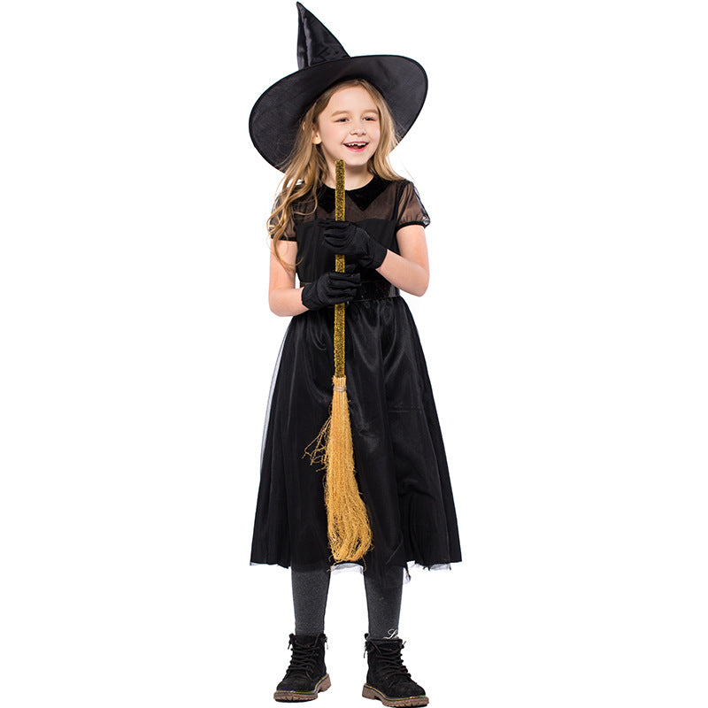2023 Kids Girls Halloween Witch Costume Black Mesh Little Witch Child Performance Costume