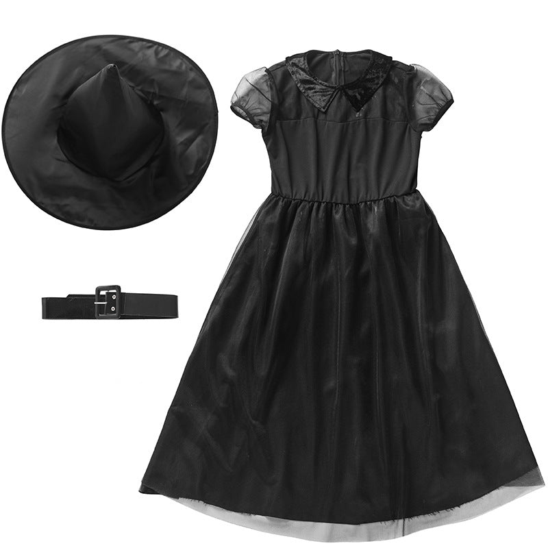 2023 Kids Girls Halloween Witch Costume Black Mesh Little Witch Child Performance Costume