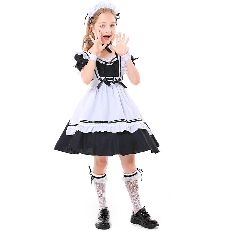 2023 Kids Girls Maid Costume Black and White Maid Dress Costume For Halloween Stage Perfomance Costume