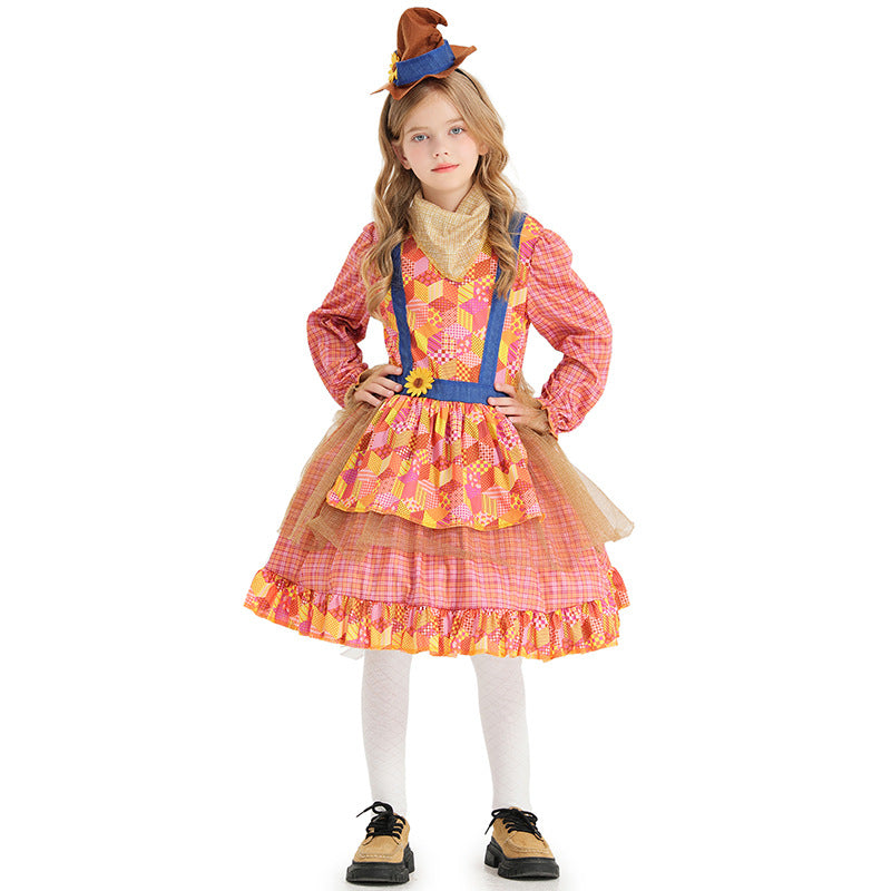 2023 Kids Girls Scarecrow Dress Costume For Halloween Carnival Child Stage Performance Costume
