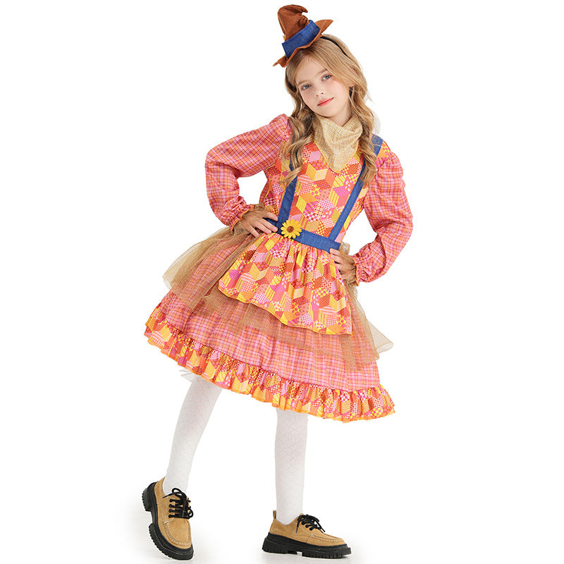 2023 Kids Girls Scarecrow Dress Costume For Halloween Carnival Child Stage Performance Costume