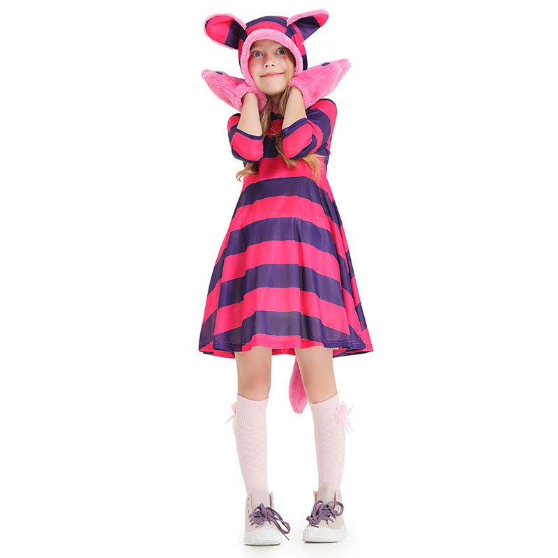 2023 Kids Girls The Cheshire Cat Costume Dress Cute Children's Performance Costume