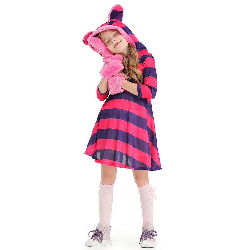 2023 Kids Girls The Cheshire Cat Costume Dress Cute Children's Performance Costume