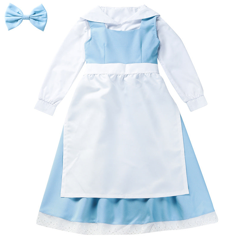 2023 Kids Halloween Costumes Belle Blue and White Dress Costume Girls Halloween Stage Performance Costume