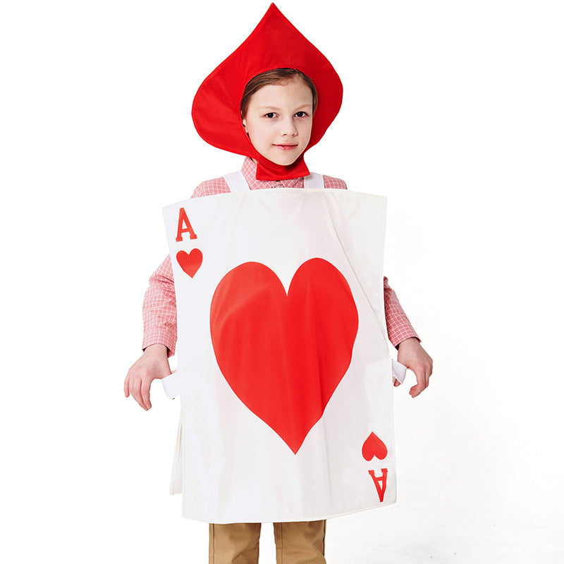 2023 Kids Halloween Costumes Poker Ace of Hearts Costume Girls Boys Cosplay Outfit Stage Performance Costume